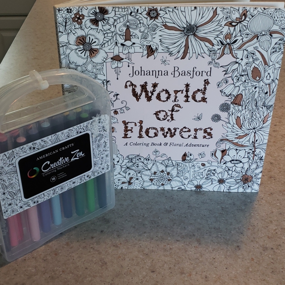 World of Flowers coloring book and marker set
